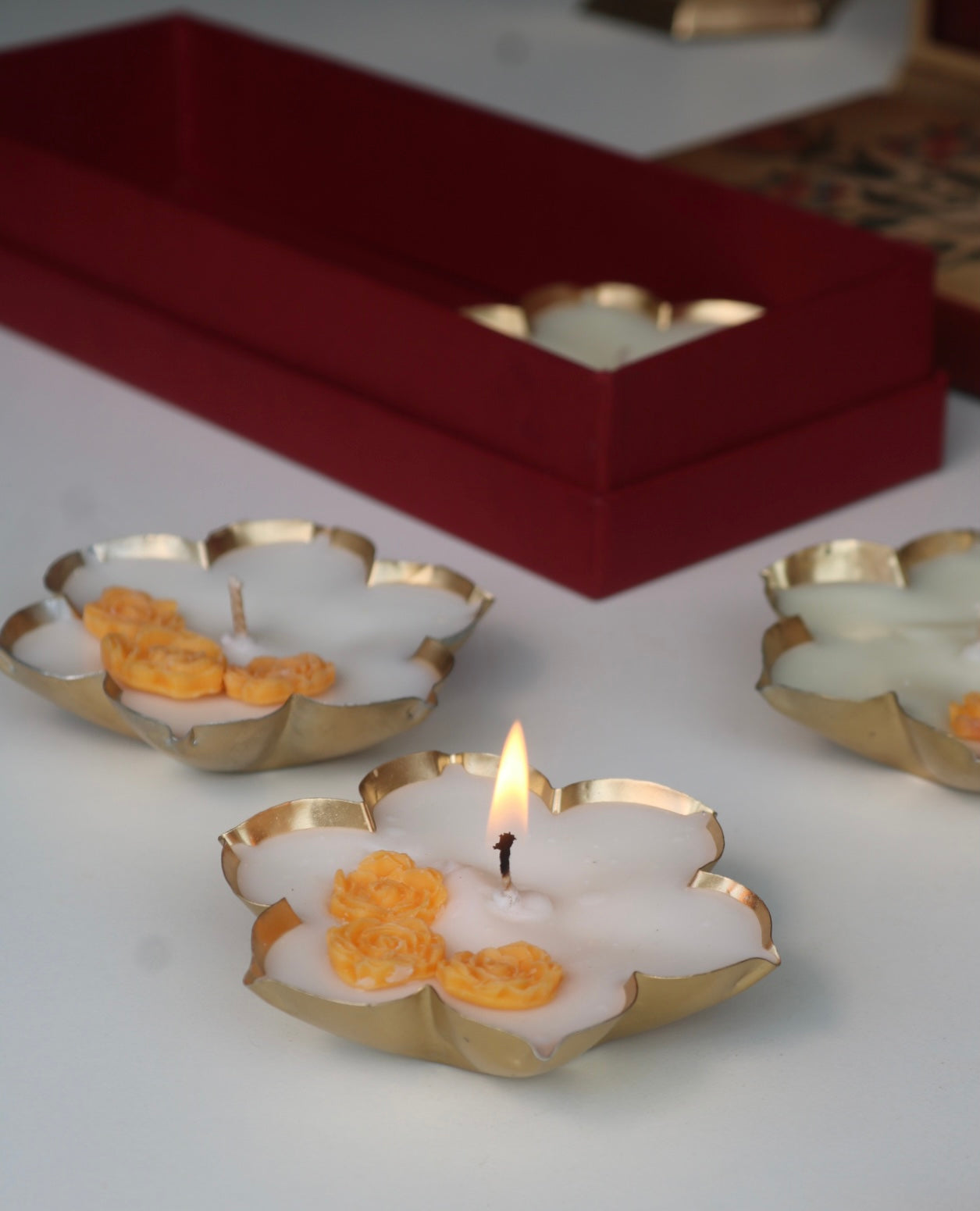 Set of three phool urli candles