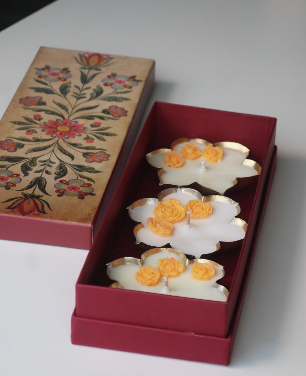 Set of three phool urli candles