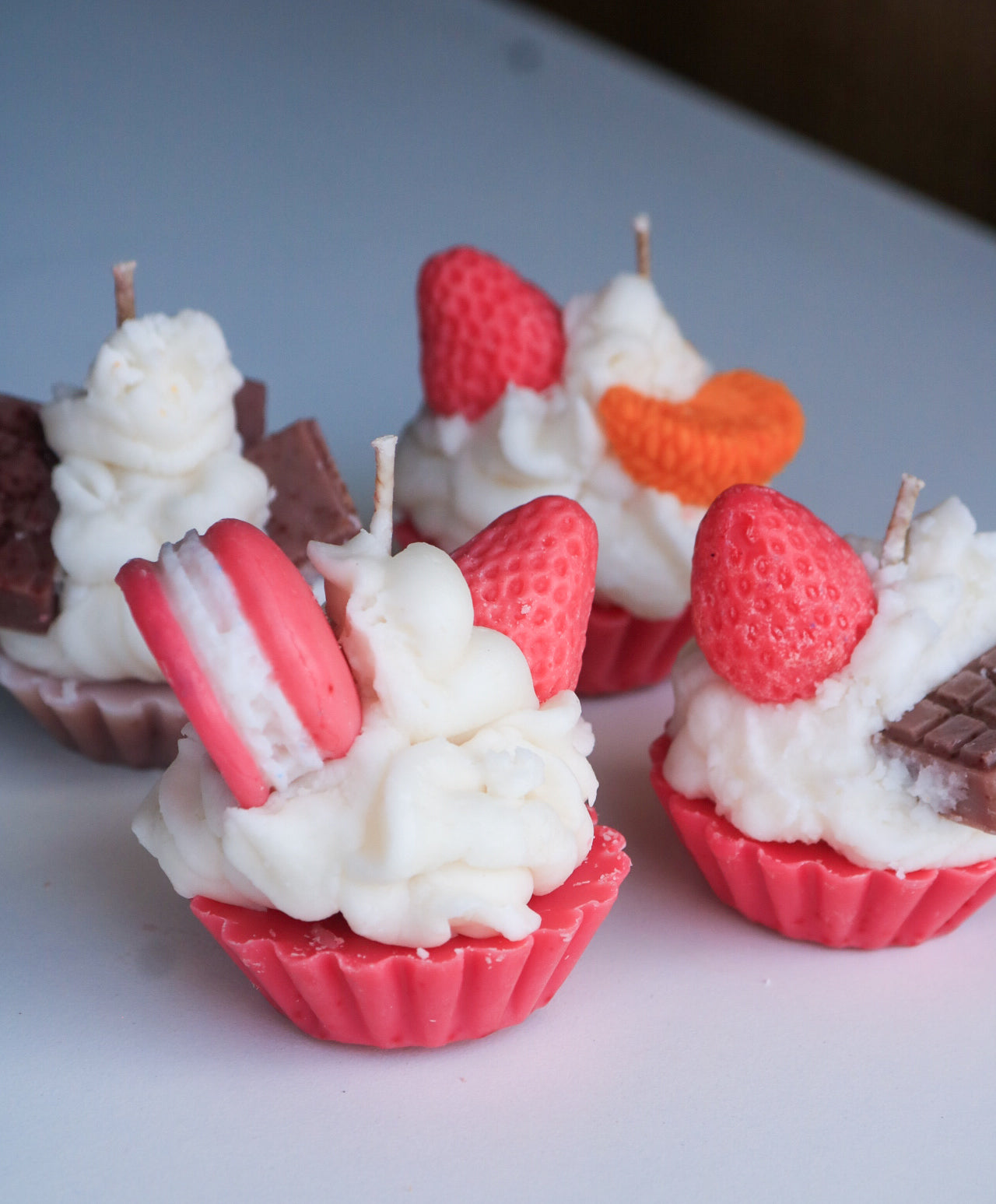 Set of four cupcake candles, birthday box