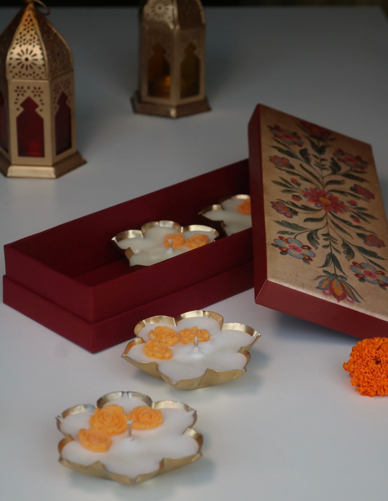Set of three phool urli candles