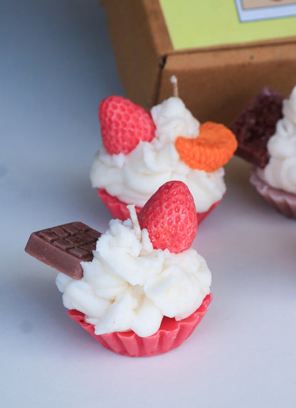 Set of four cupcake candles, birthday box